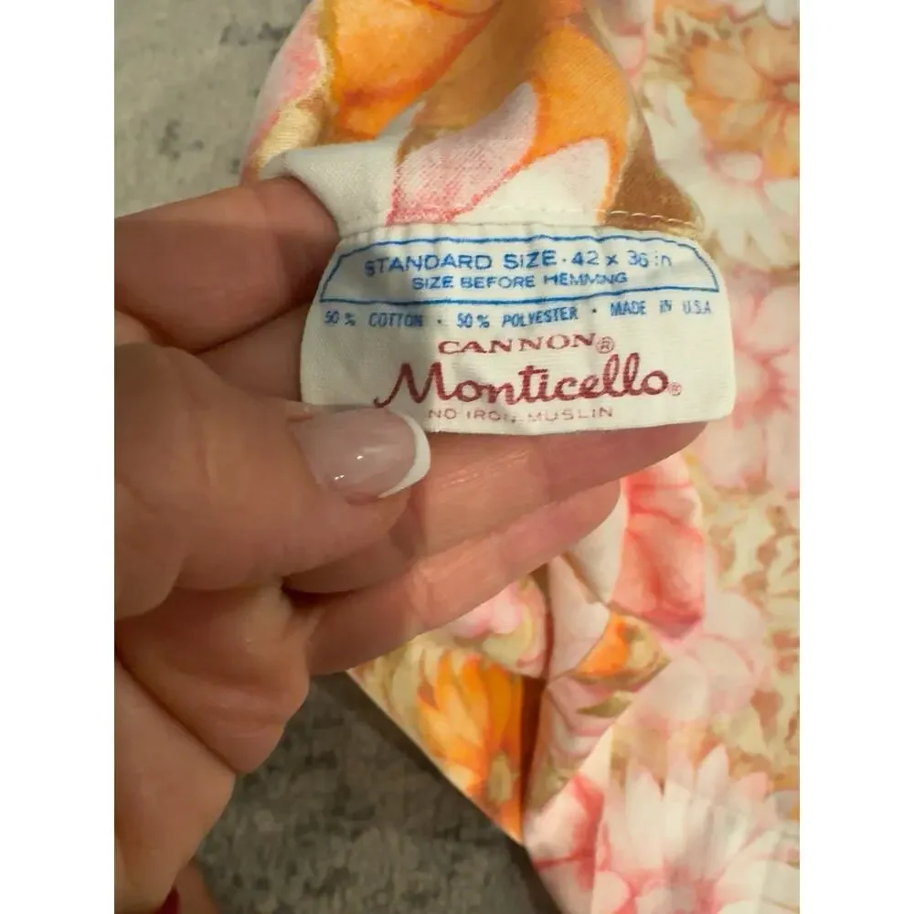 Vintage Cannon Monticello Floral Pillowcase Pink Orange Cottagecore 70s